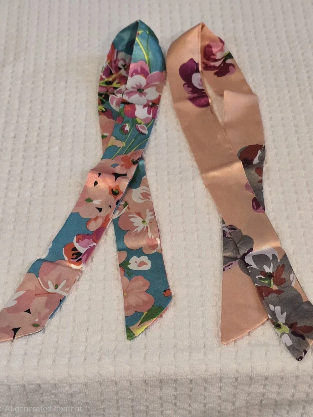 Floral Satin Neck Scarf - Peach & Multicolor